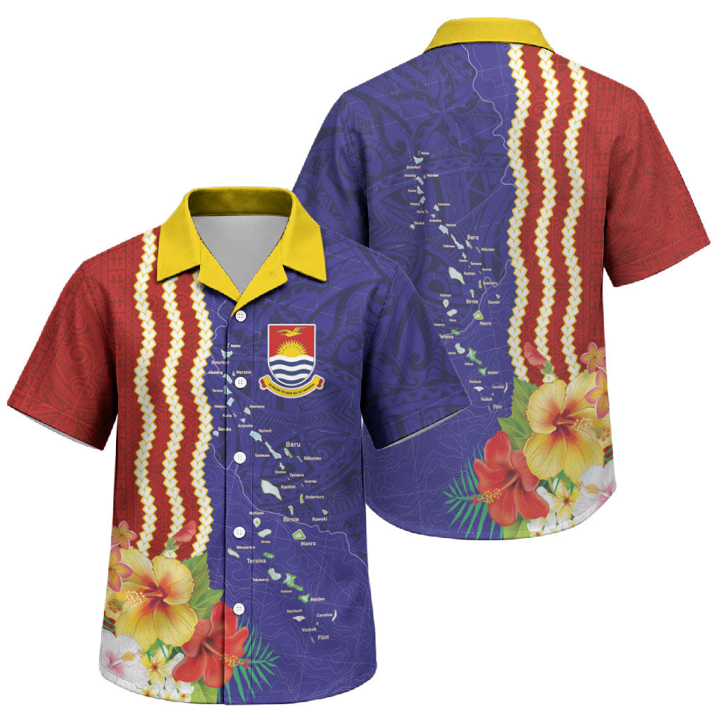Kiribati Heritage Family Matching Short Sleeve Bodycon Dress and Hawaiian Shirt Map of the Islands and Polynesia Pattern
