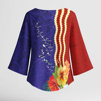 Kiribati Heritage Kimono Sleeve Blouse Map of the Islands and Polynesia Pattern