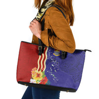 Kiribati Heritage Leather Tote Bag Map of the Islands and Polynesia Pattern