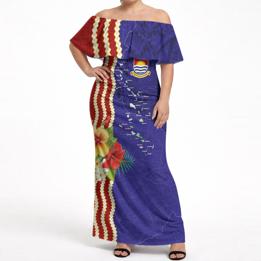 Kiribati Heritage Off Shoulder Maxi Dress Map of the Islands and Polynesia Pattern
