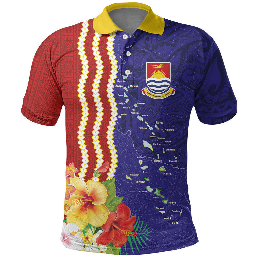 Kiribati Heritage Polo Shirt Map of the Islands and Polynesia Pattern