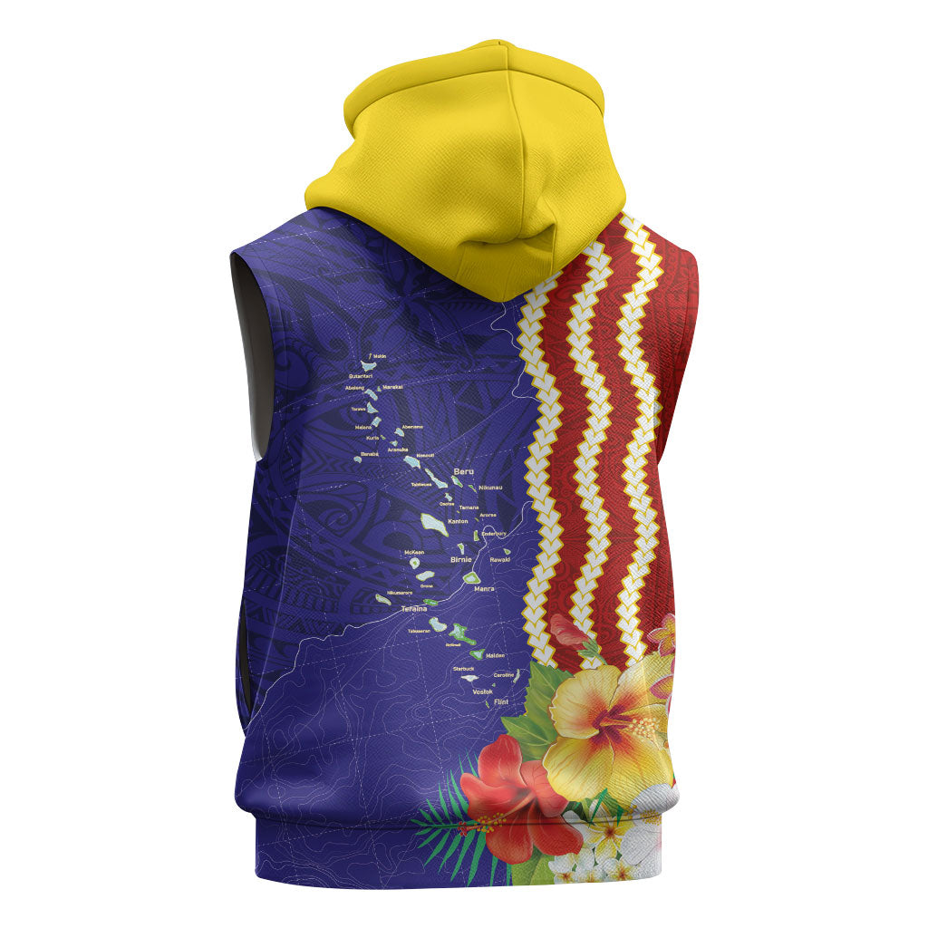 Kiribati Heritage Sleeveless Hoodie Map of the Islands and Polynesia Pattern