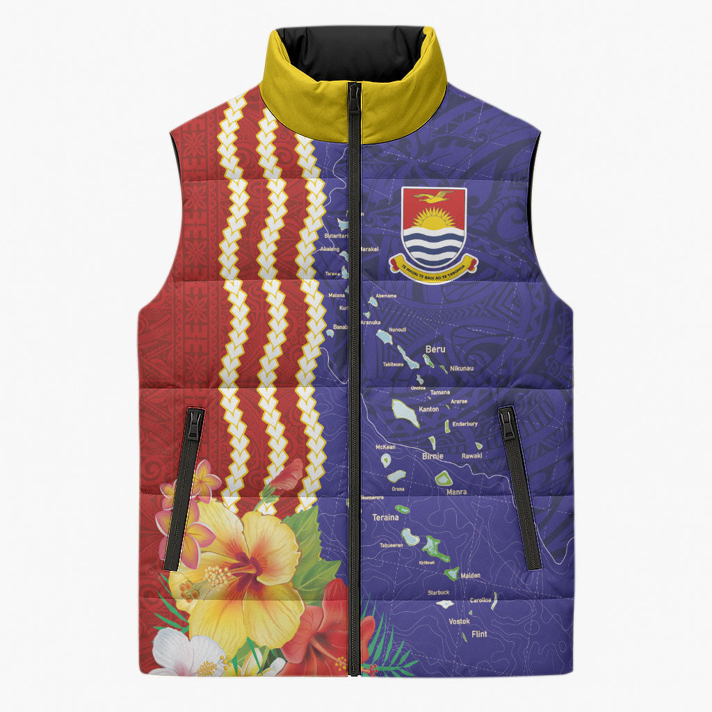 Kiribati Heritage Sleeveless Puffer Jacket Map of the Islands and Polynesia Pattern LT03 Unisex Multicolor - Polynesian Pride
