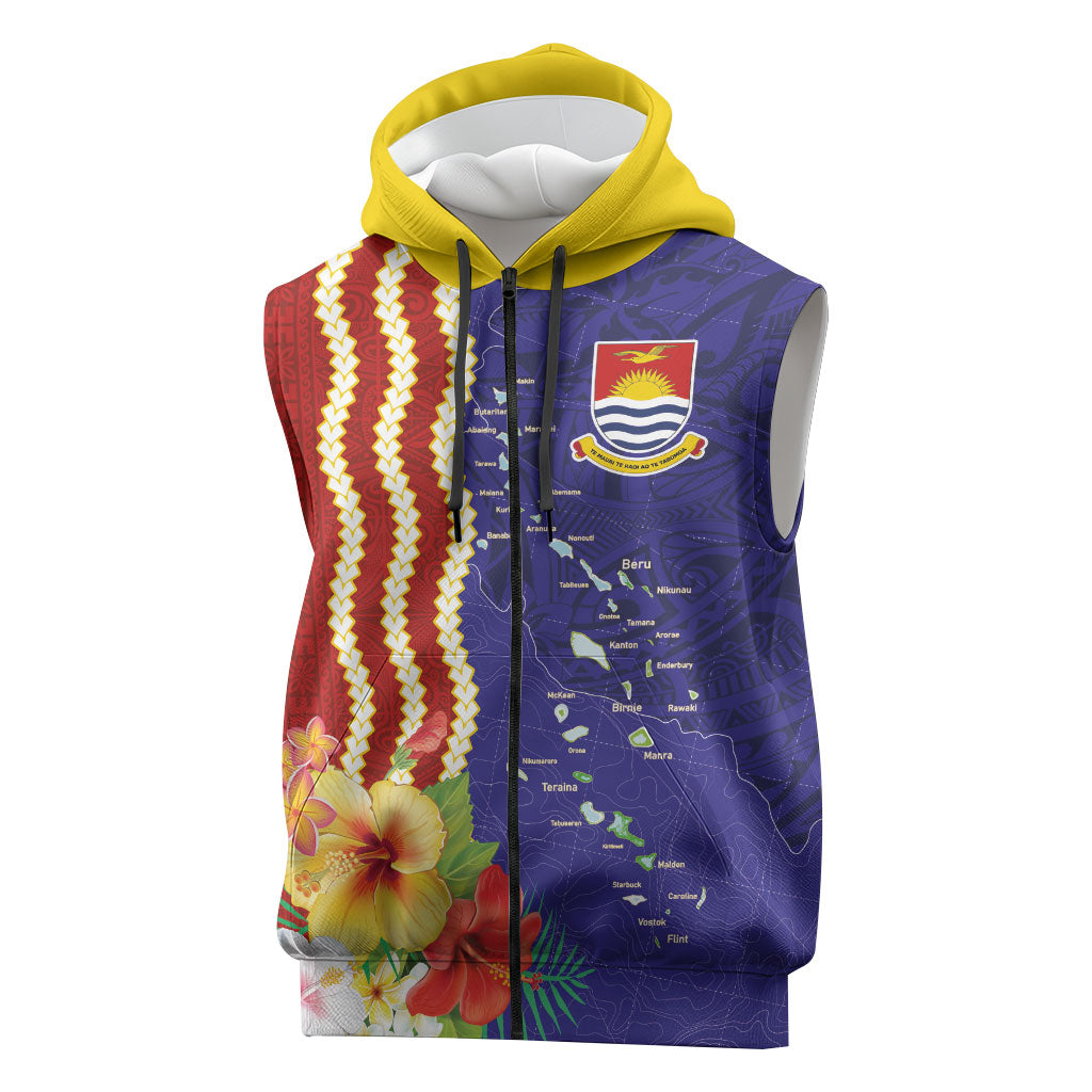 Kiribati Heritage Sleeveless Zip Hoodie Map of the Islands and Polynesia Pattern LT03 Multicolor - Polynesian Pride