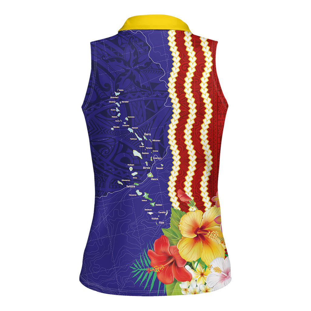 Kiribati Heritage Women Sleeveless Polo Shirt Map of the Islands and Polynesia Pattern