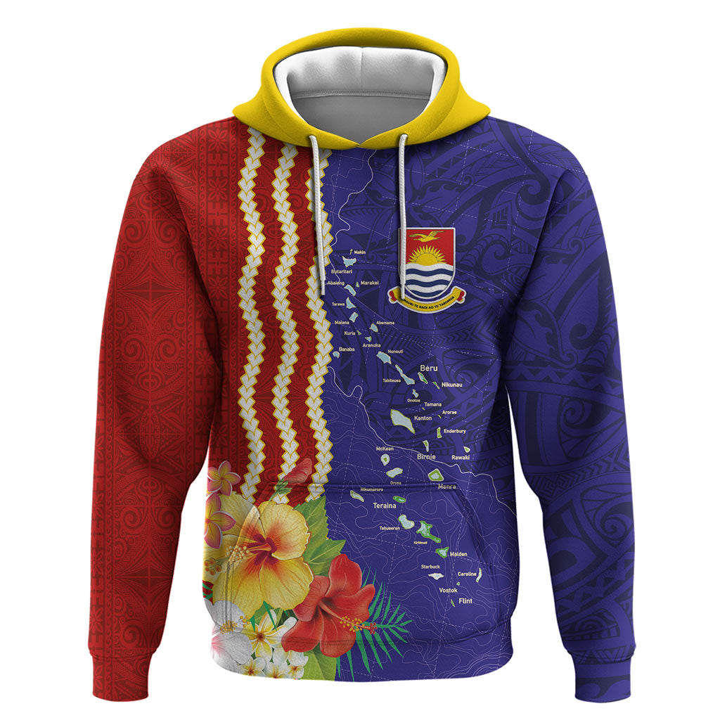 Kiribati Heritage Zip Hoodie Map of the Islands and Polynesia Pattern