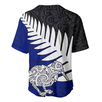 Aotearoa New Zealand Baseball Jersey Silver Fern Kiwi Bird and NZ Map with Maori Tribal Blue Style LT03 - Polynesian Pride