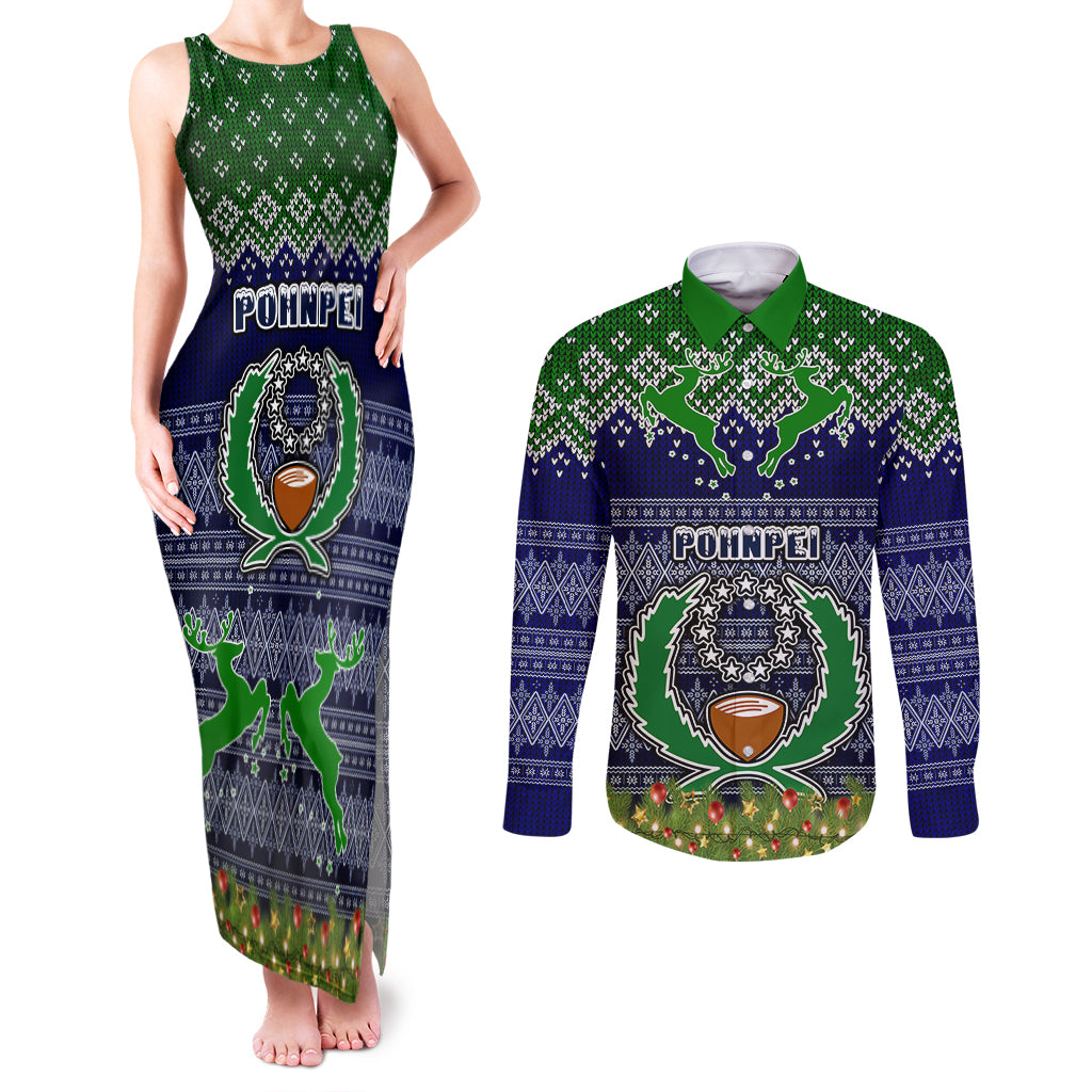 pohnpei-state-christmas-couples-matching-tank-maxi-dress-and-long-sleeve-button-shirts-coat-of-arms-beautiful-merry-xmas-snowflake