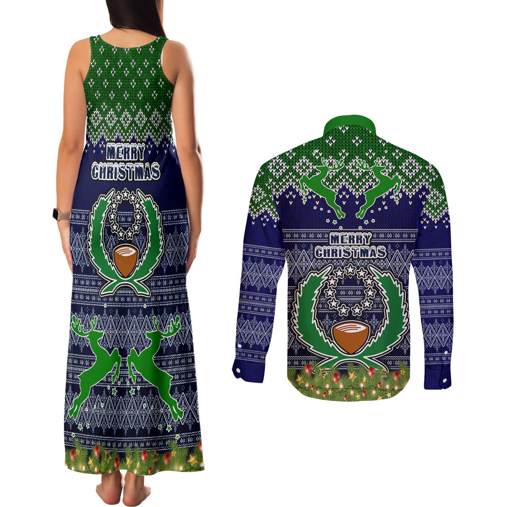 pohnpei-state-christmas-couples-matching-tank-maxi-dress-and-long-sleeve-button-shirts-coat-of-arms-beautiful-merry-xmas-snowflake