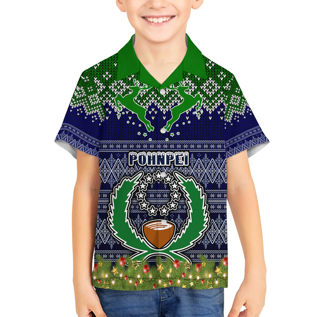 Pohnpei State Christmas Family Matching Off Shoulder Maxi Dress and Hawaiian Shirt Coat of Arms Beautiful Merry Xmas Snowflake LT03 Son's Shirt Blue - Polynesian Pride