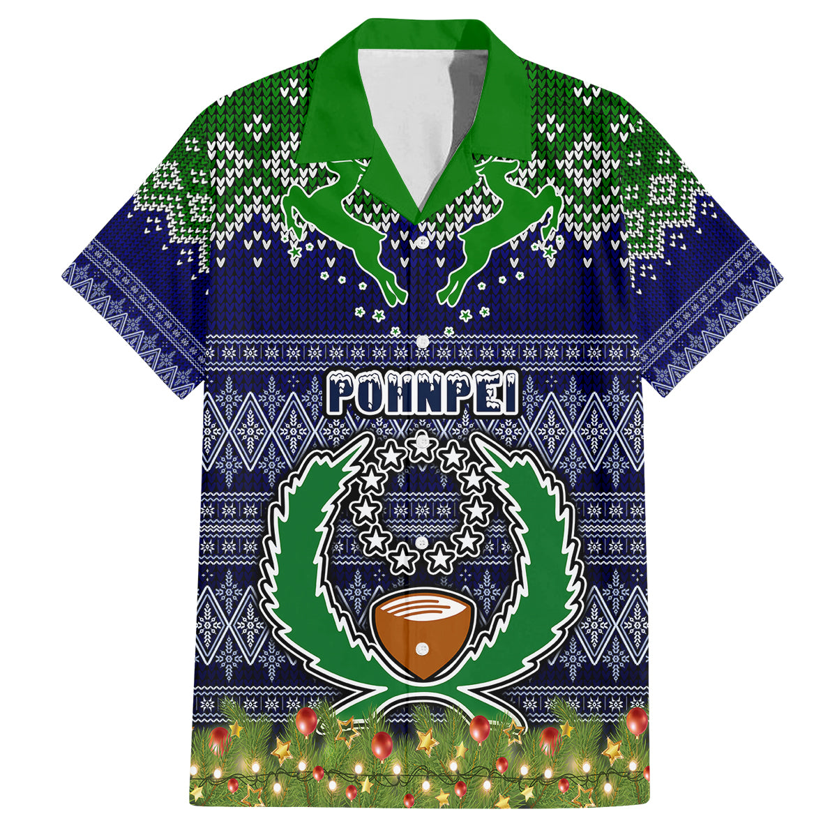 Pohnpei State Christmas Family Matching Summer Maxi Dress and Hawaiian Shirt Coat of Arms Beautiful Merry Xmas Snowflake LT03 Dad's Shirt - Short Sleeve Blue - Polynesian Pride
