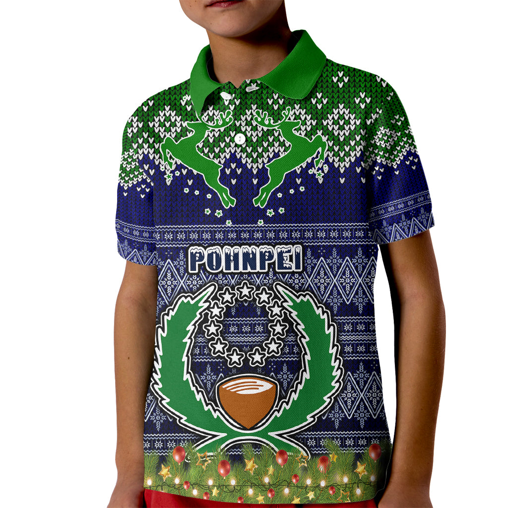 Pohnpei State Christmas Kid Polo Shirt Coat of Arms Beautiful Merry Xmas Snowflake LT03 Kid Blue - Polynesian Pride