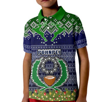 Pohnpei State Christmas Kid Polo Shirt Coat of Arms Beautiful Merry Xmas Snowflake LT03 Kid Blue - Polynesian Pride