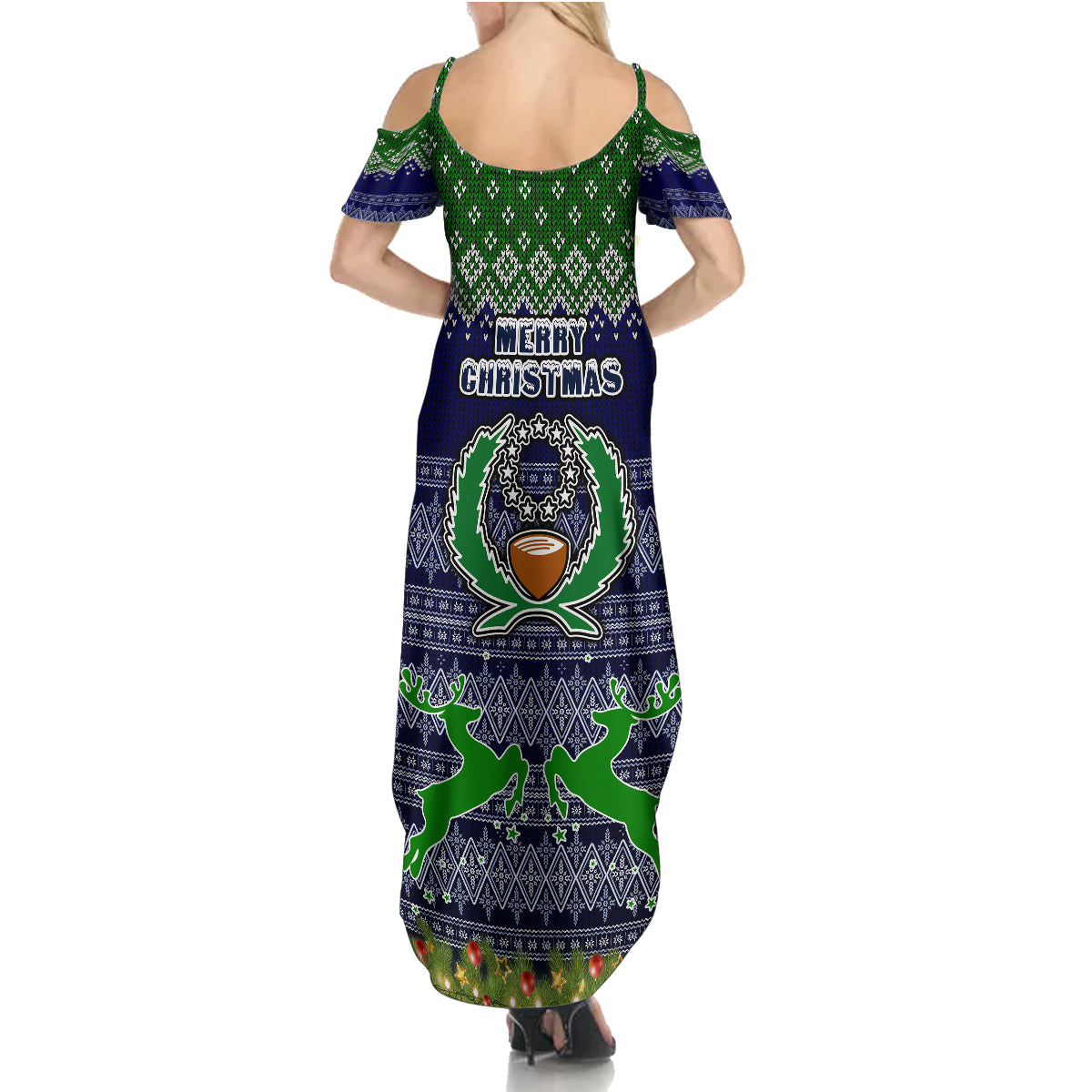 pohnpei-state-christmas-summer-maxi-dress-coat-of-arms-beautiful-merry-xmas-snowflake
