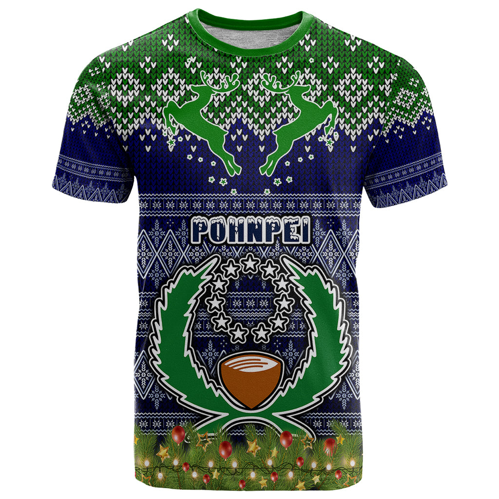 Pohnpei State Christmas T Shirt Coat of Arms Beautiful Merry Xmas Snowflake LT03 Blue - Polynesian Pride