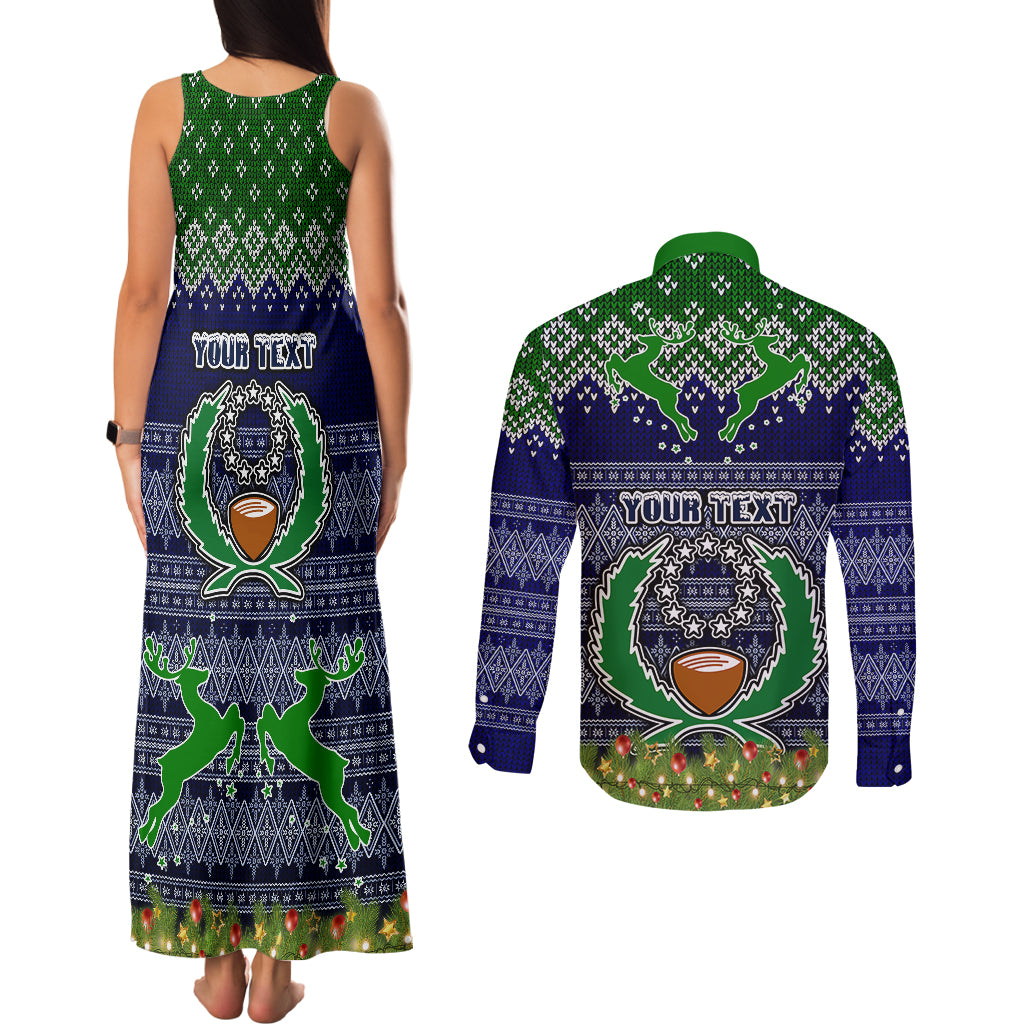 personalised-pohnpei-state-christmas-couples-matching-tank-maxi-dress-and-long-sleeve-button-shirts-coat-of-arms-beautiful-merry-xmas-snowflake