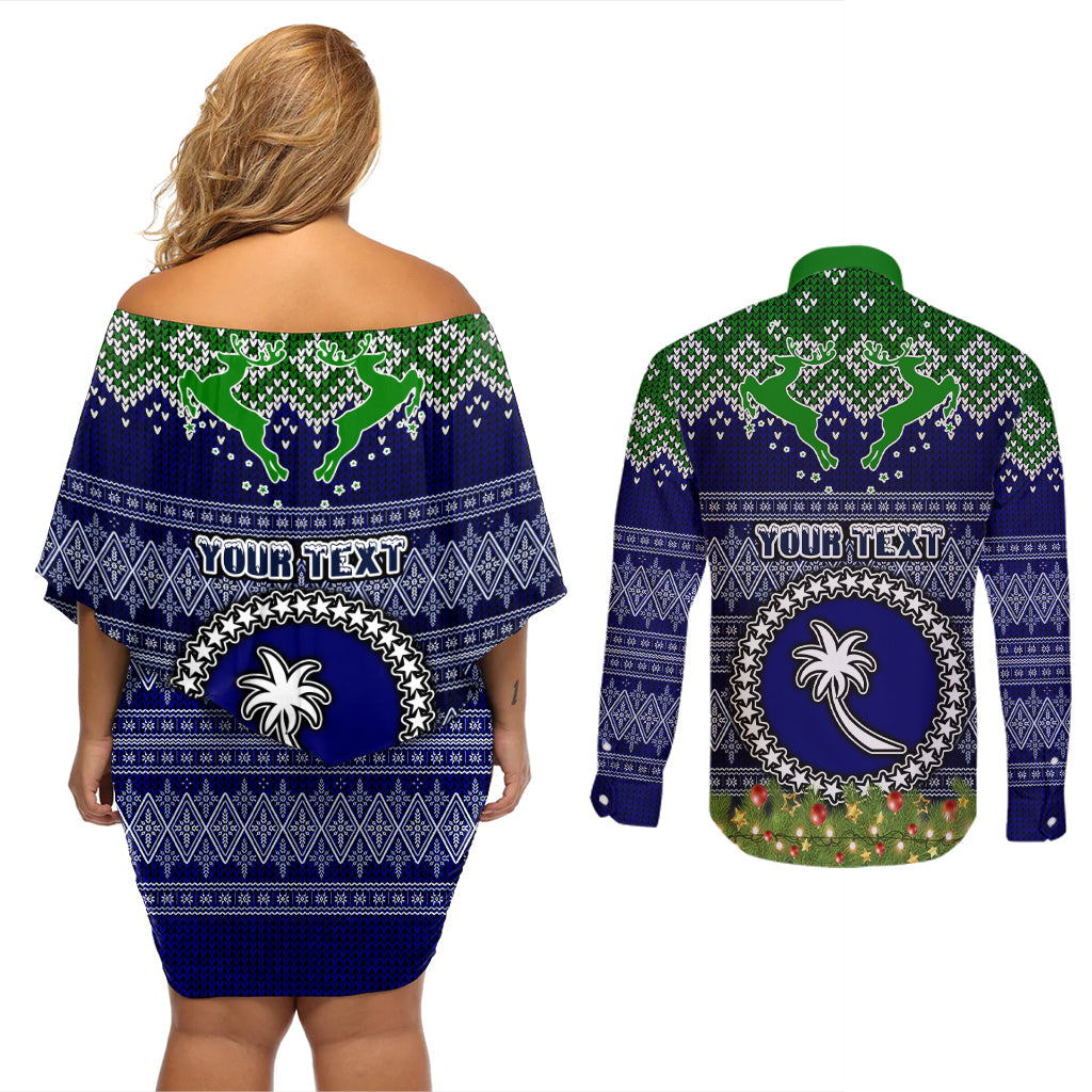 personalised-chuuk-state-christmas-couples-matching-off-shoulder-short-dress-and-long-sleeve-button-shirts-coat-of-arms-beautiful-merry-xmas-snowflake