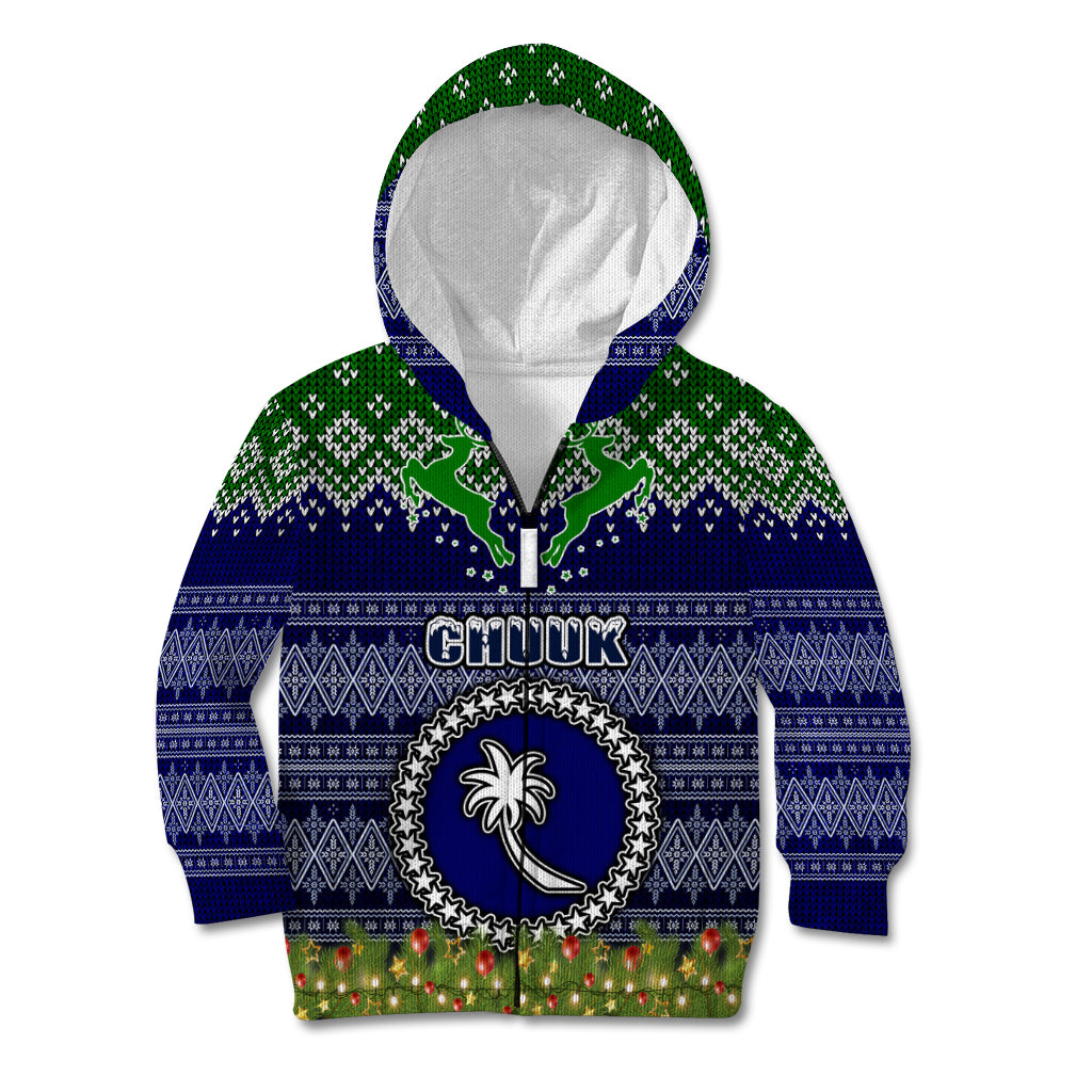 Personalised Chuuk State Christmas Kid Hoodie Coat of Arms Beautiful Merry Xmas Snowflake LT03 Zip Hoodie Blue - Polynesian Pride