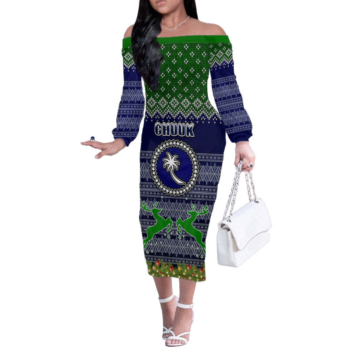 personalised-chuuk-state-christmas-off-the-shoulder-long-sleeve-dress-coat-of-arms-beautiful-merry-xmas-snowflake