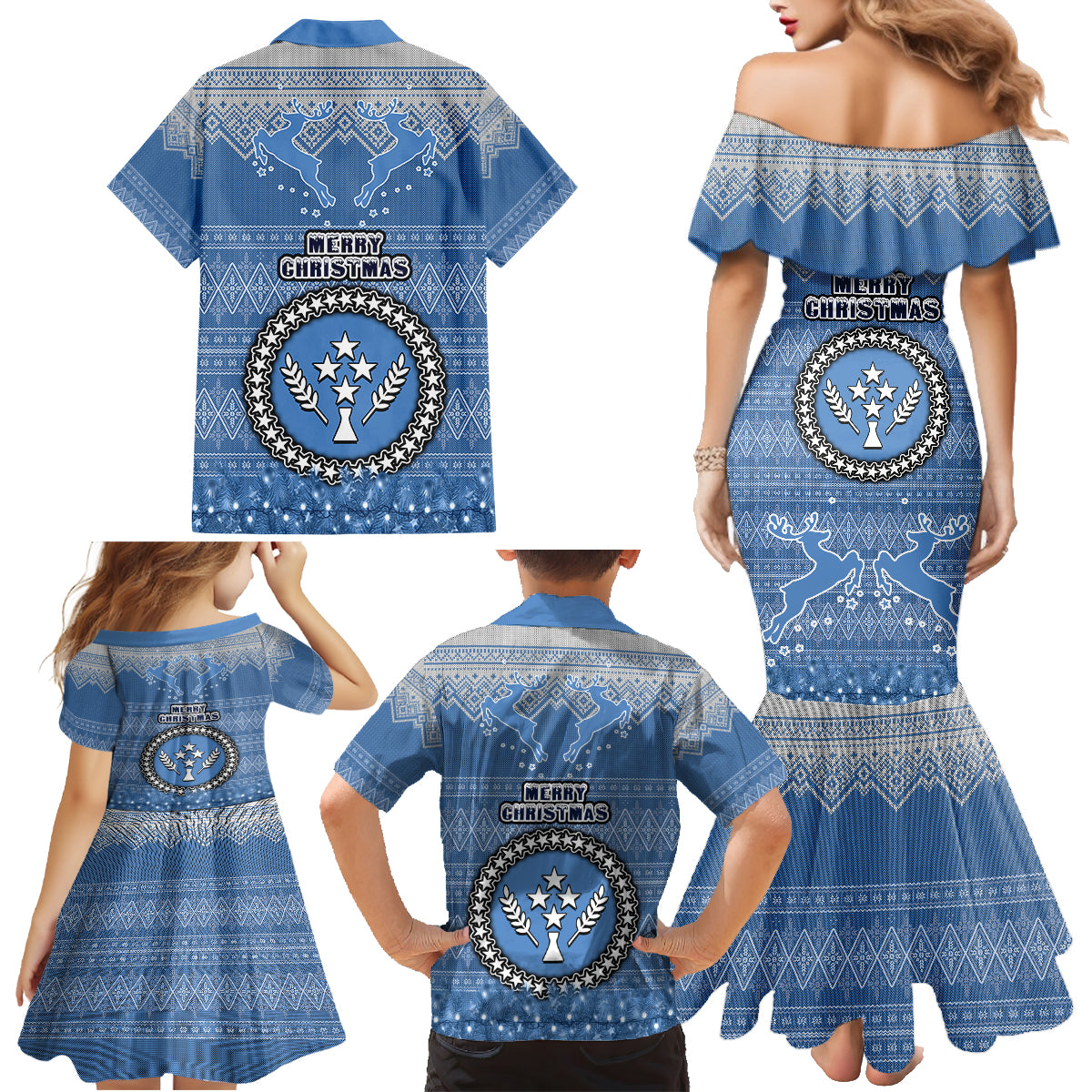 Kosrae Christmas Family Matching Mermaid Dress and Hawaiian Shirt Coat of Arms Beautiful Merry Xmas Snowflake LT03 - Polynesian Pride