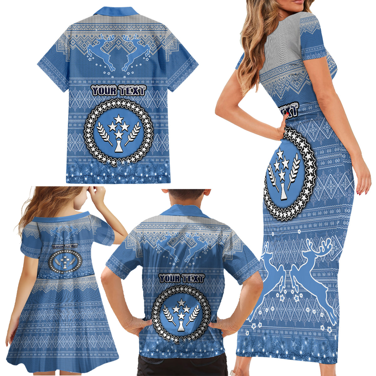 personalised-kosrae-christmas-family-matching-short-sleeve-bodycon-dress-and-hawaiian-shirt-coat-of-arms-beautiful-merry-xmas-snowflake