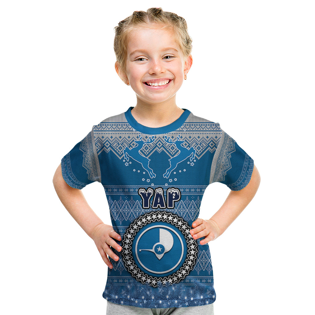 Yap Christmas Kid T Shirt Coat of Arms Beautiful Merry Xmas Snowflake LT03 Blue - Polynesian Pride