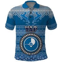 Yap Christmas Polo Shirt Coat of Arms Beautiful Merry Xmas Snowflake LT03 Blue - Polynesian Pride