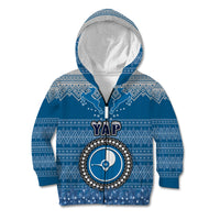 Personalised Yap Christmas Kid Hoodie Coat of Arms Beautiful Merry Xmas Snowflake LT03 Zip Hoodie Blue - Polynesian Pride