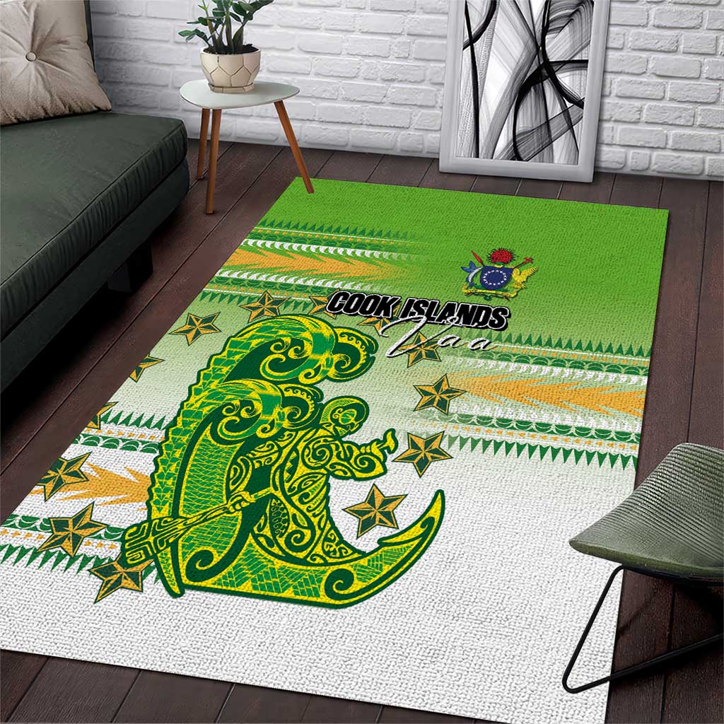 Cook Islands Va'a Race Area Rug Te Tatau Tattoos Sporty Style Green-White Color - Polynesian Pride