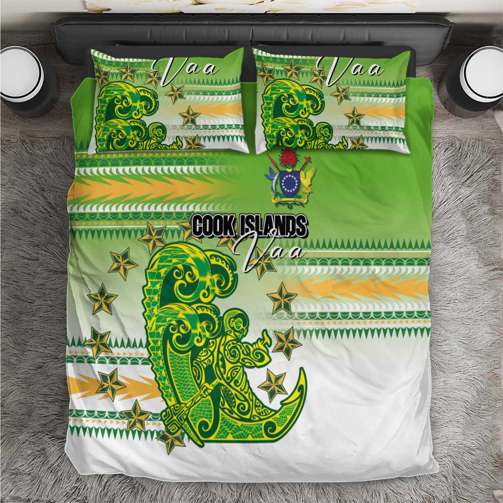 Cook Islands Va'a Race Bedding Set Te Tatau Tattoos Sporty Style Green-White Color - Polynesian Pride