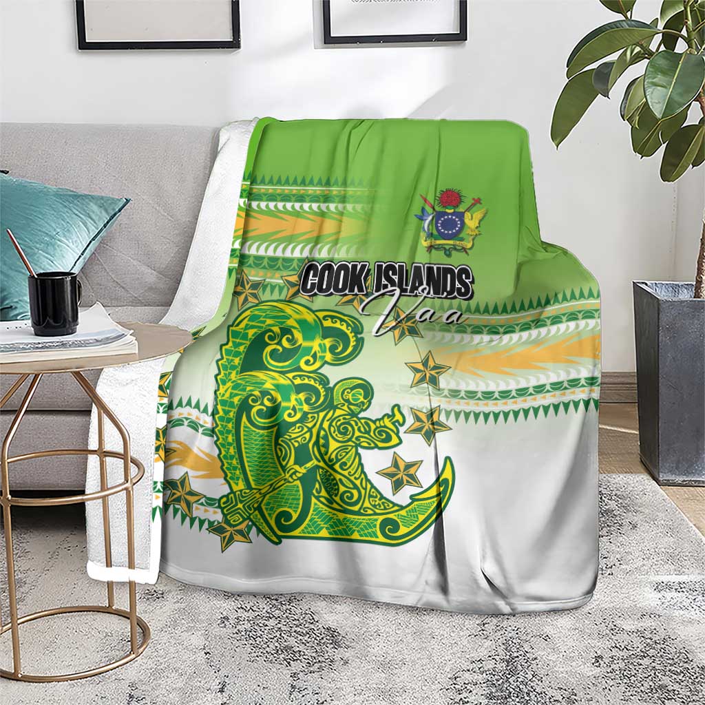 Cook Islands Va'a Race Blanket Te Tatau Tattoos Sporty Style Green-White Color - Polynesian Pride