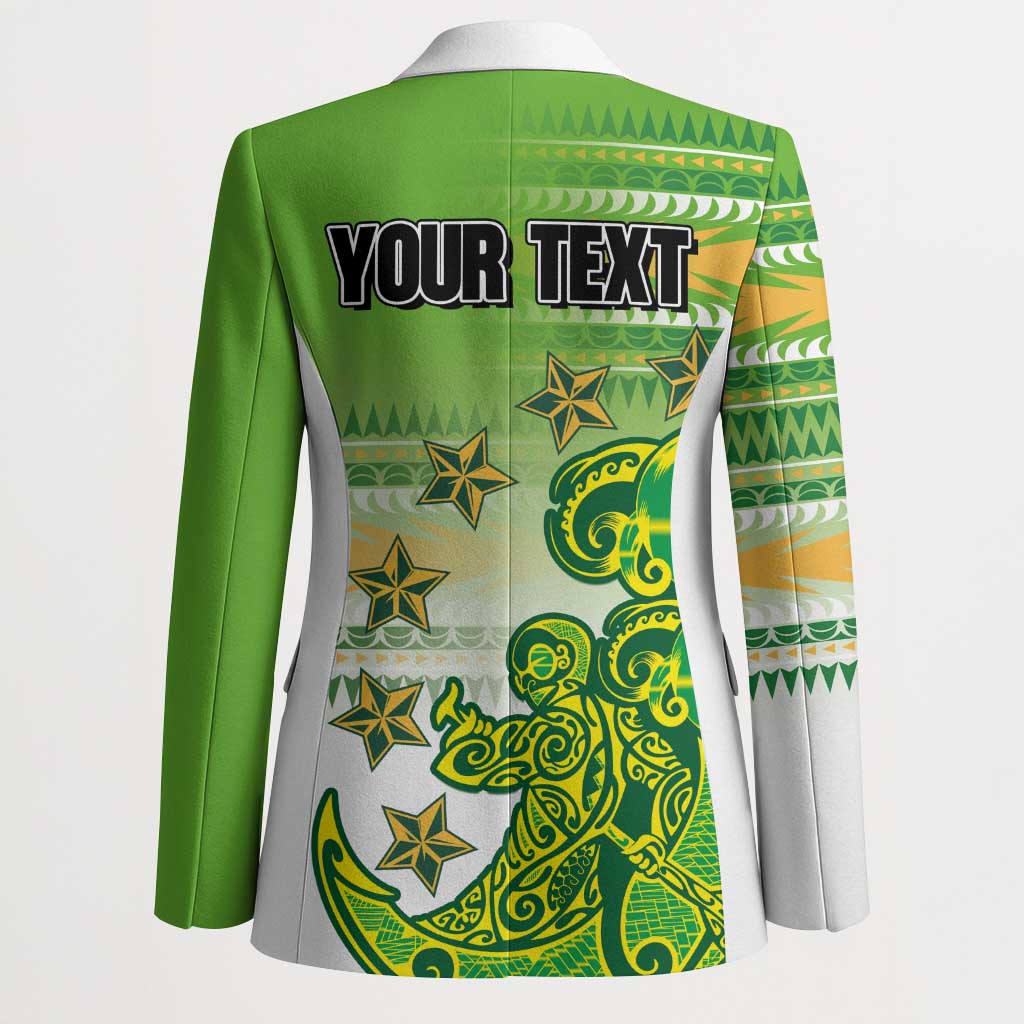 Personalised Cook Islands Va'a Race Blazer Te Tatau Tattoos Sporty Style Green-White Color - Polynesian Pride