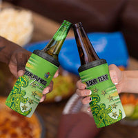 Personalised Cook Islands Va'a Race 4 in 1 Can Cooler Tumbler Te Tatau Tattoos Sporty Style Green-White Color - Polynesian Pride