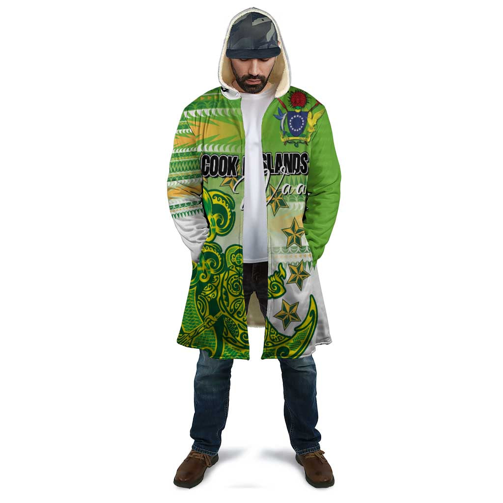 Personalised Cook Islands Va'a Race Cloak Te Tatau Tattoos Sporty Style Green-White Color - Polynesian Pride