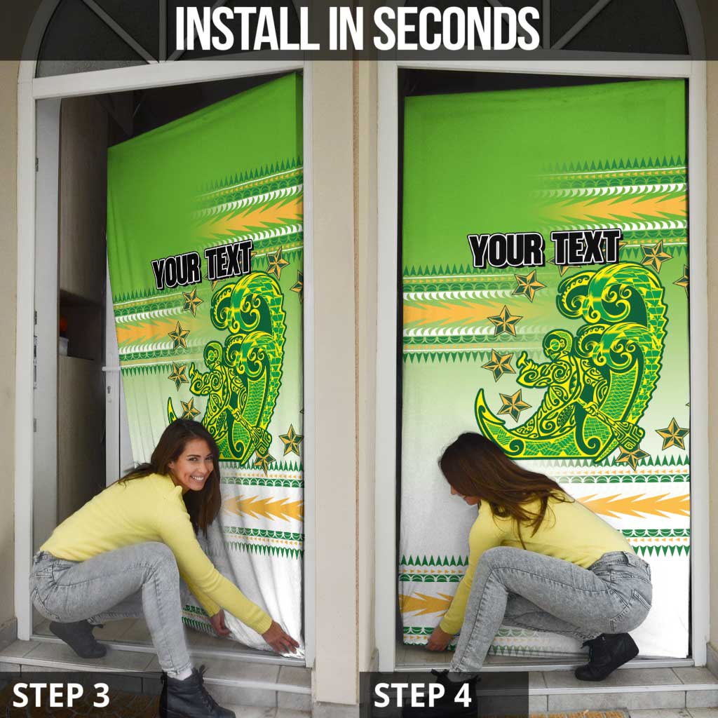 Personalised Cook Islands Va'a Race Door Cover Te Tatau Tattoos Sporty Style Green-White Color - Polynesian Pride