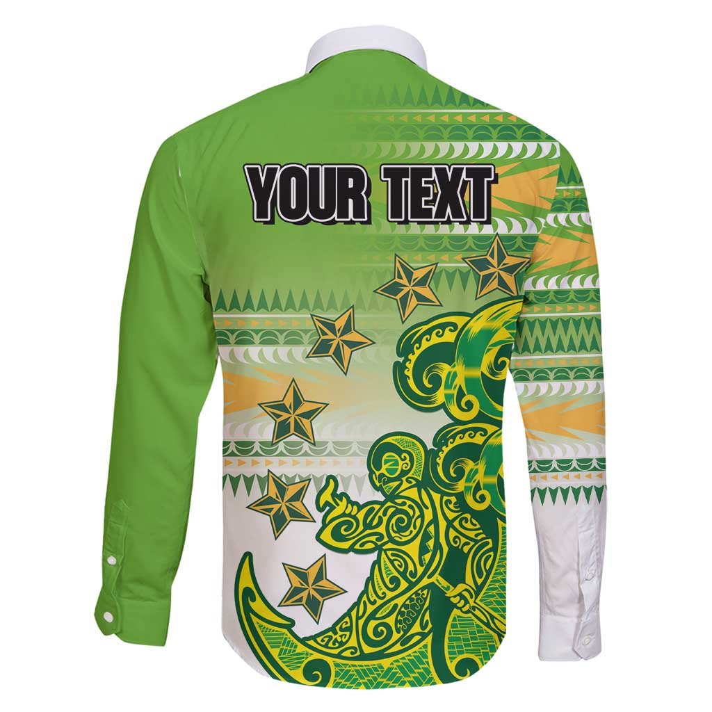 Personalised Cook Islands Va'a Race Family Matching Puletasi and Hawaiian Shirt Te Tatau Tattoos Sporty Style Green-White Color - Polynesian Pride