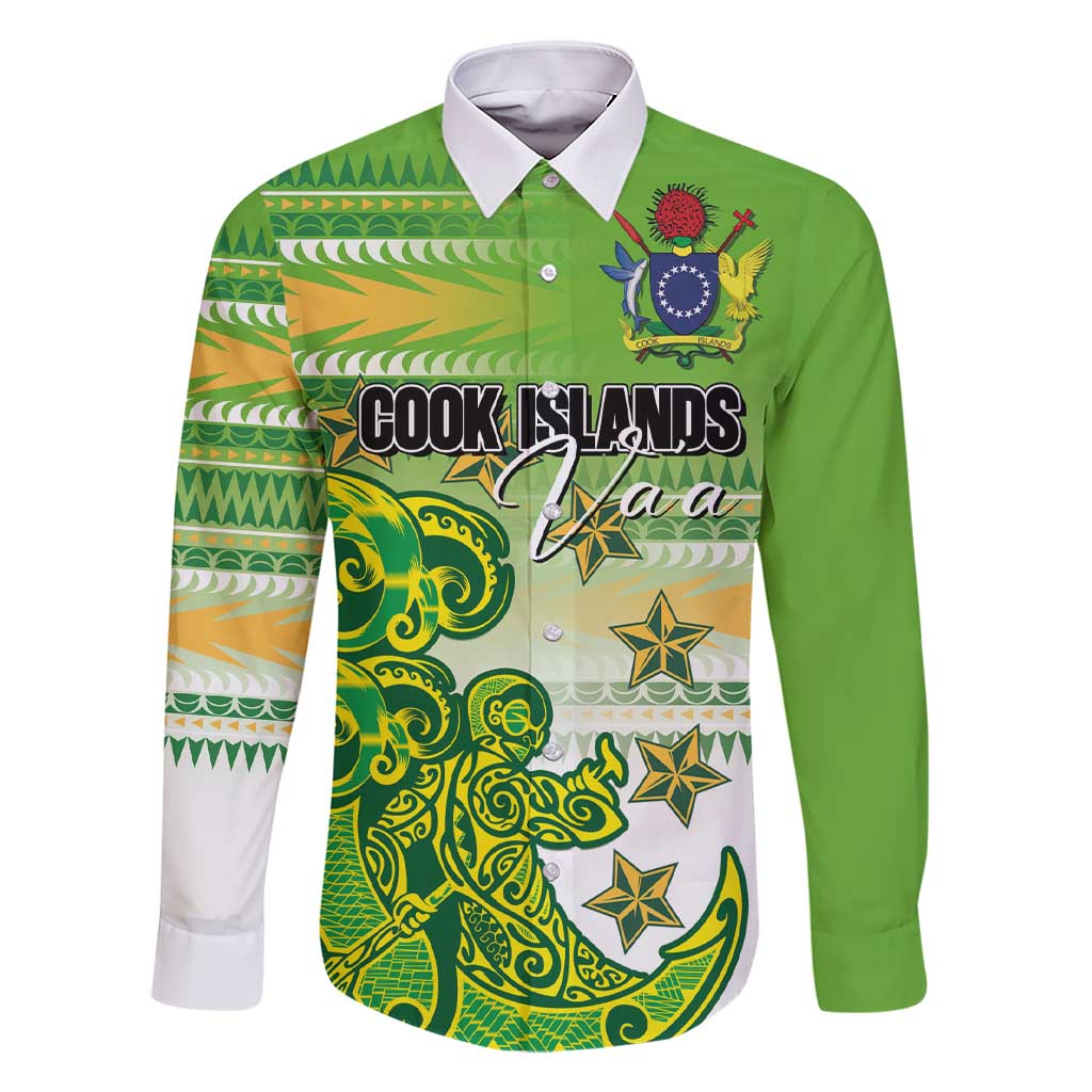 Personalised Cook Islands Va'a Race Family Matching Short Sleeve Bodycon Dress and Hawaiian Shirt Te Tatau Tattoos Sporty Style Green-White Color - Polynesian Pride