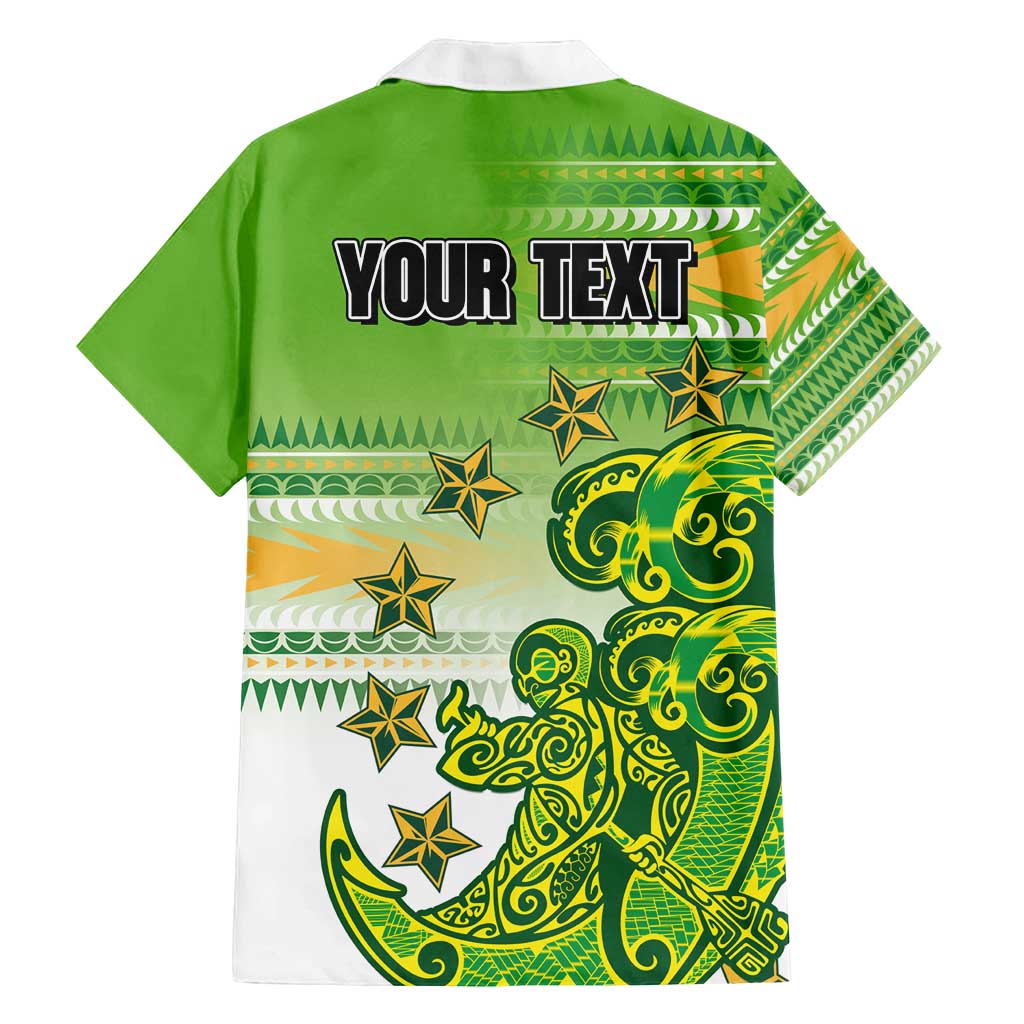 Personalised Cook Islands Va'a Race Family Matching Summer Maxi Dress and Hawaiian Shirt Te Tatau Tattoos Sporty Style Green-White Color - Polynesian Pride