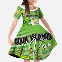 Personalised Cook Islands Va'a Race Family Matching Tank Maxi Dress and Hawaiian Shirt Te Tatau Tattoos Sporty Style Green-White Color - Polynesian Pride