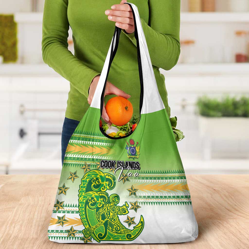 Cook Islands Va'a Race Grocery Bag Te Tatau Tattoos Sporty Style Green-White Color - Polynesian Pride