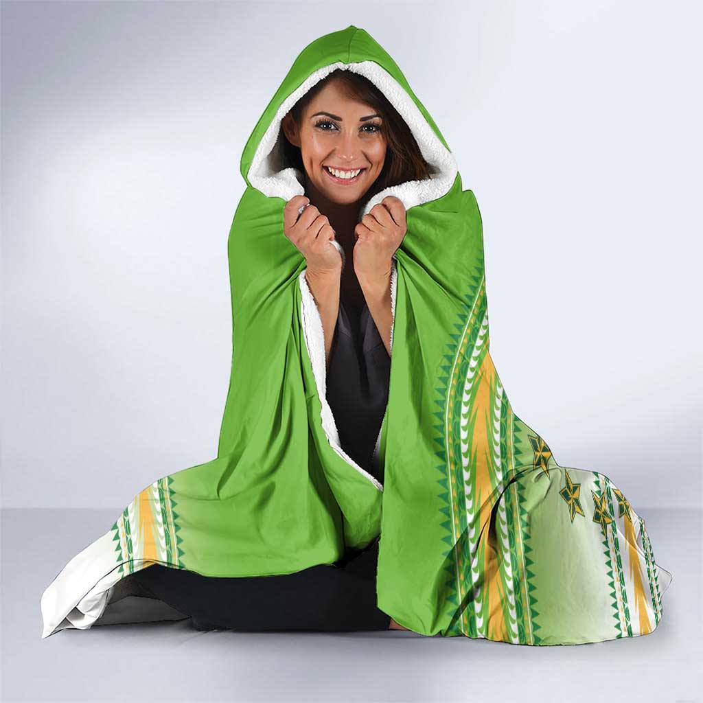 Cook Islands Va'a Race Hooded Blanket Te Tatau Tattoos Sporty Style Green-White Color - Polynesian Pride