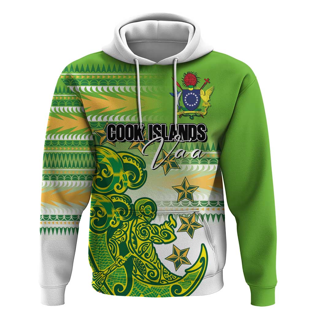 Personalised Cook Islands Va'a Race Hoodie Te Tatau Tattoos Sporty Style Green-White Color - Polynesian Pride