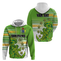 Personalised Cook Islands Va'a Race Hoodie Te Tatau Tattoos Sporty Style Green-White Color - Polynesian Pride