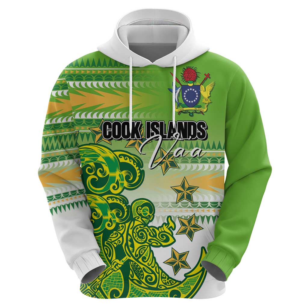 Personalised Cook Islands Va'a Race Hoodie Te Tatau Tattoos Sporty Style Green-White Color - Polynesian Pride