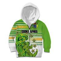 Personalised Cook Islands Va'a Race Kid Hoodie Te Tatau Tattoos Sporty Style Green-White Color - Polynesian Pride