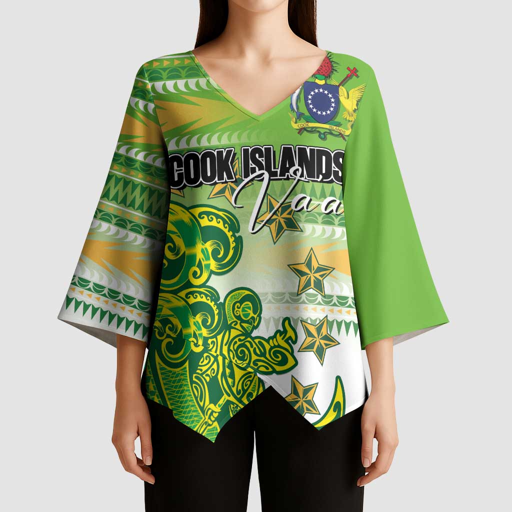Personalised Cook Islands Va'a Race Kimono Sleeve Blouse Te Tatau Tattoos Sporty Style Green-White Color - Polynesian Pride