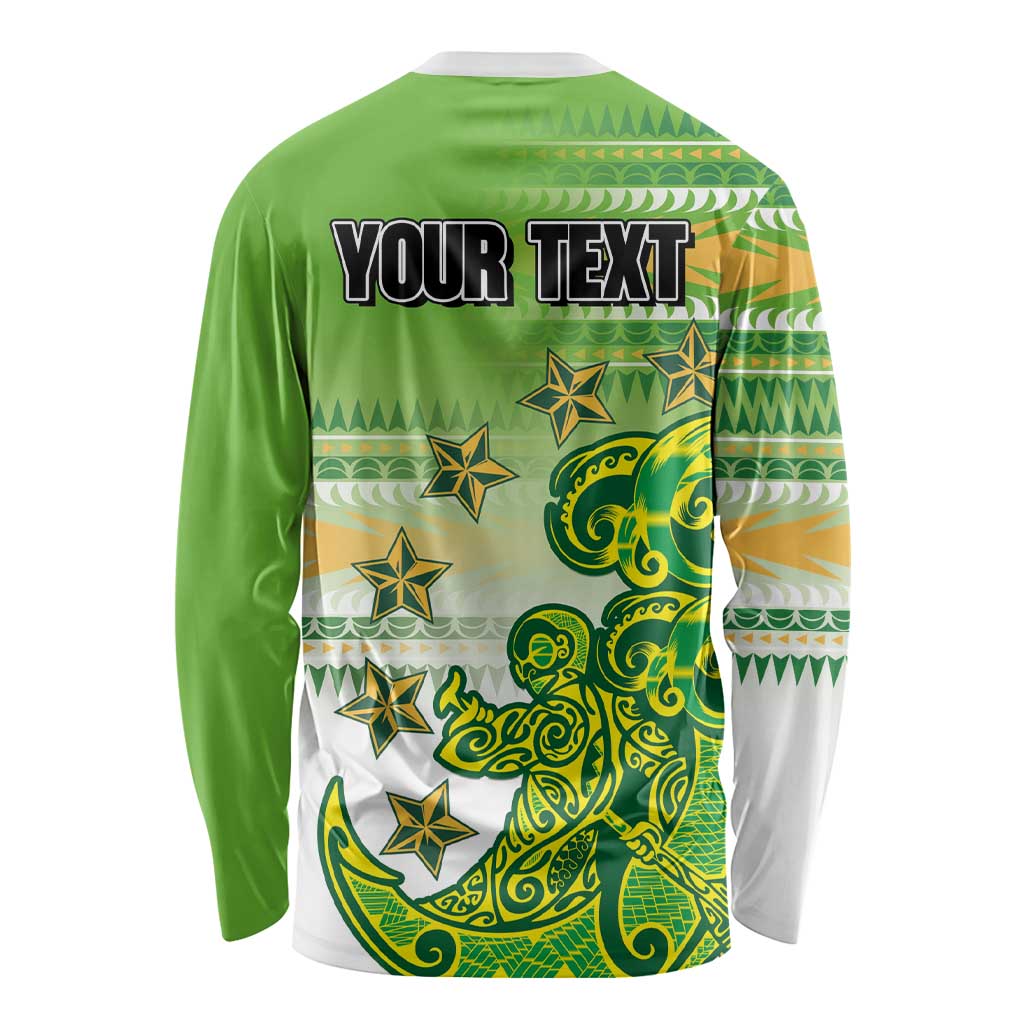 Personalised Cook Islands Va'a Race Long Sleeve Shirt Te Tatau Tattoos Sporty Style Green-White Color - Polynesian Pride