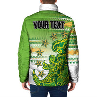 Personalised Cook Islands Va'a Race Padded Jacket Te Tatau Tattoos Sporty Style Green-White Color - Polynesian Pride