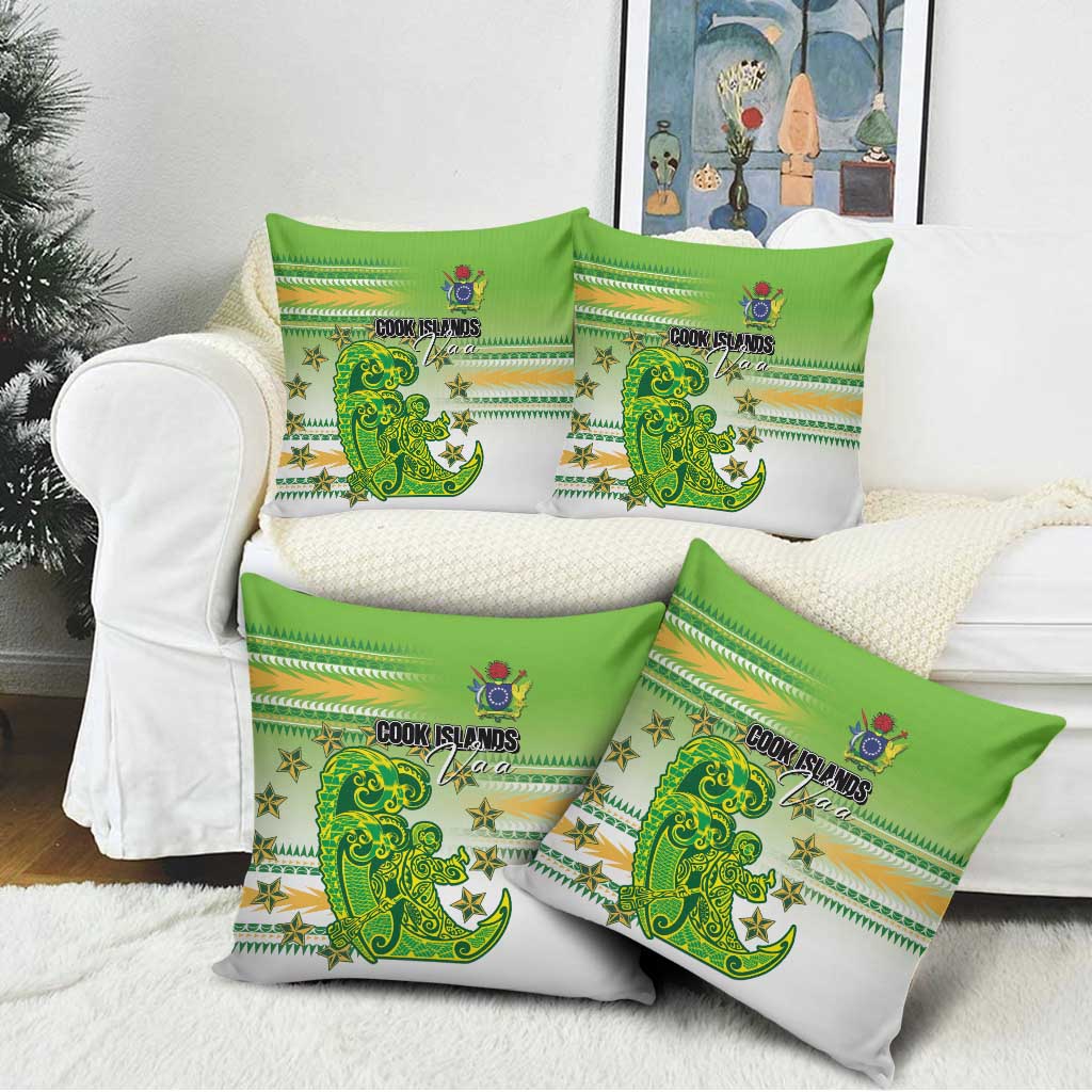 Cook Islands Va'a Race Pillow Cover Te Tatau Tattoos Sporty Style Green-White Color - Polynesian Pride