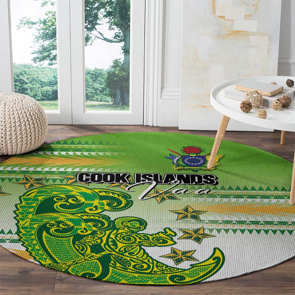 Cook Islands Va'a Race Round Carpet Te Tatau Tattoos Sporty Style Green-White Color - Polynesian Pride